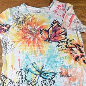 Christopher & Banks Multicolor Butterfly and Floral Tee w/ Sequines L